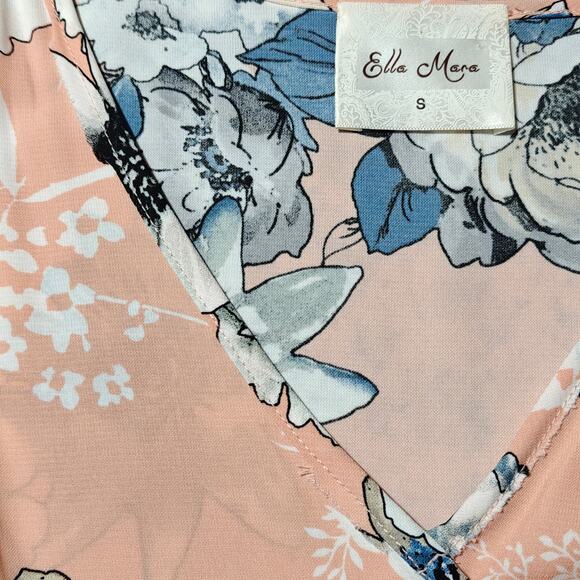 Ella Mara Peach Blue Floral Maxi Dress Short Sleeve Size S - Picture 9 of 10
